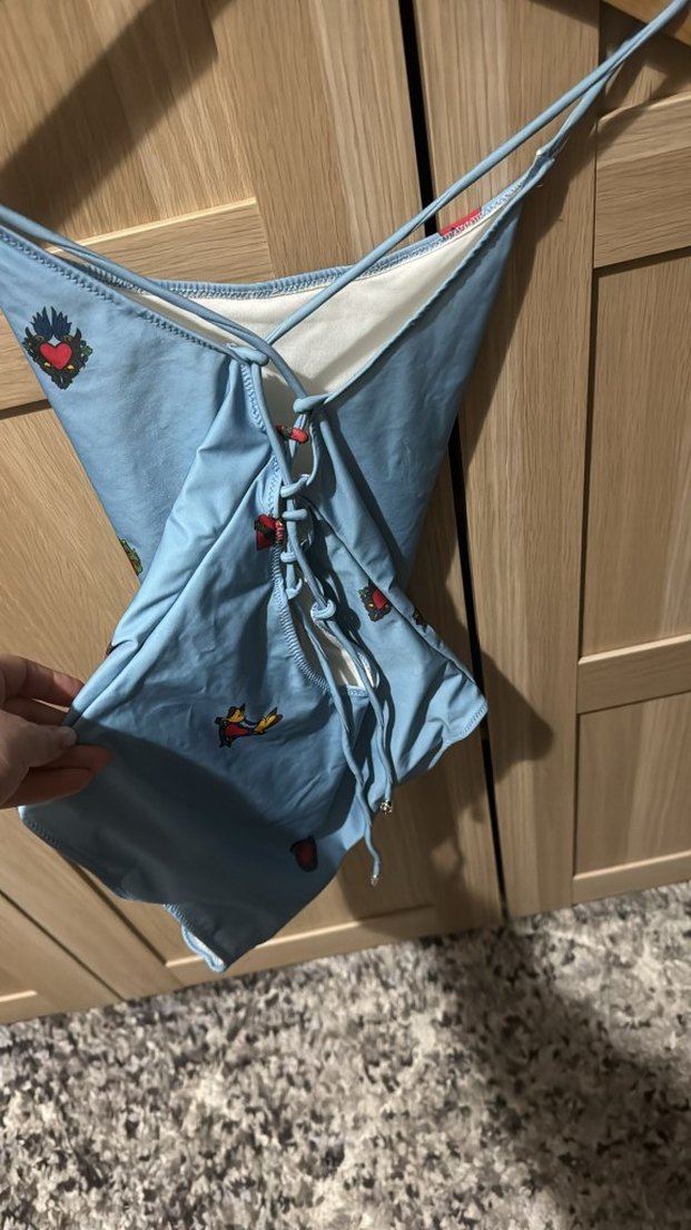 Nakışlı Mavi İnce Askılı Mayo - Görsel 2