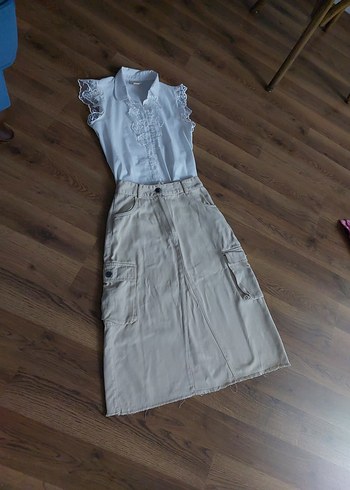 Bej Midi çocuk Denim Etek
