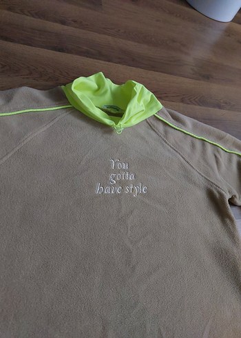 10 Yaş Beden gri Renk Gri ve Neon Yeşil kız cocuk Oversize Eşofman Takımı