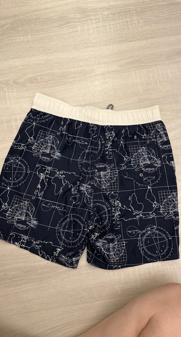 Lacivert Baskılı Kemerli Erkek Mini Şort - Görsel 2