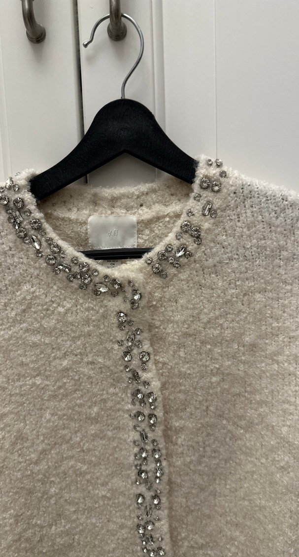 Kadın Beyaz Örgü Uzun Kollu Taş Detaylı Hırka - Görsel 5