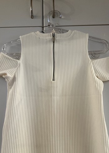 Beyaz Kısa Kollu Midi Elbise - Görsel 4