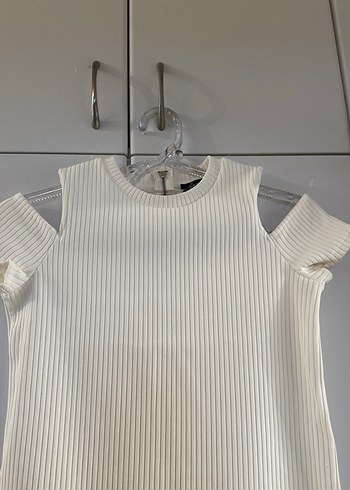 Beyaz Kısa Kollu Midi Elbise - Görsel 2