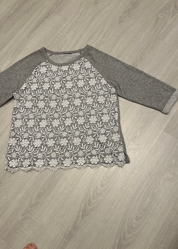 Gri Nakışlı Dantel Detaylı Kadın Sweatshirt - Görsel 2