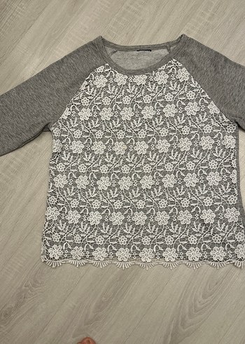 Gri Nakışlı Dantel Detaylı Kadın Sweatshirt - Görsel 3