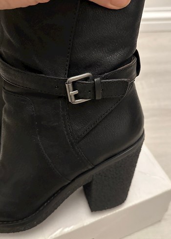 Kadın  koyu kahve Deri Goth Topuklu Bot - Görsel 4