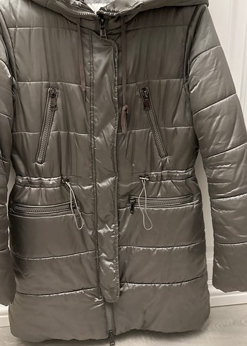 Gri Kadın Kapüşonlu Kış Montu - Görsel 4