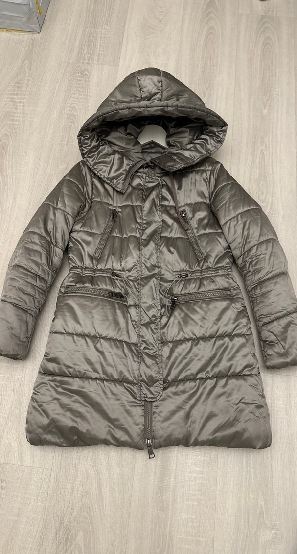 Gri Kadın Kapüşonlu Kış Montu - Görsel 5