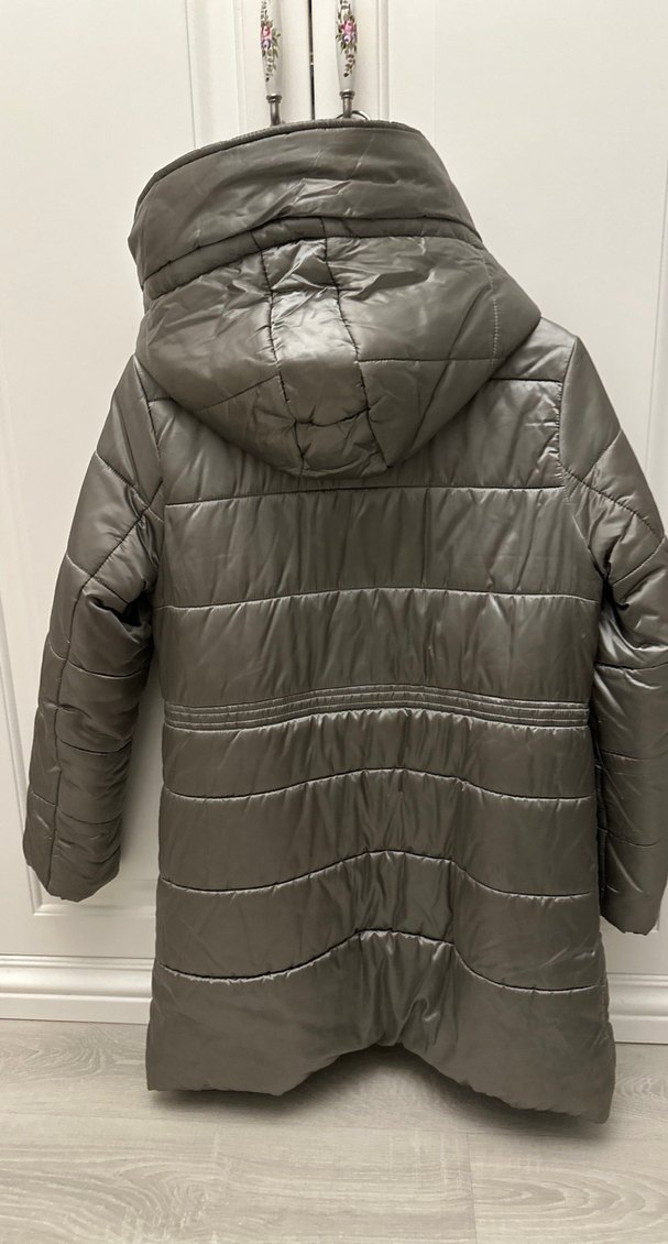 Gri Kadın Kapüşonlu Kış Montu - Görsel 3