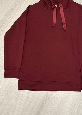 Bordo Kapüşonlu Kadın Sweatshirt - Görsel 2