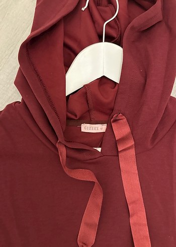 Bordo Kapüşonlu Kadın Sweatshirt - Görsel 4