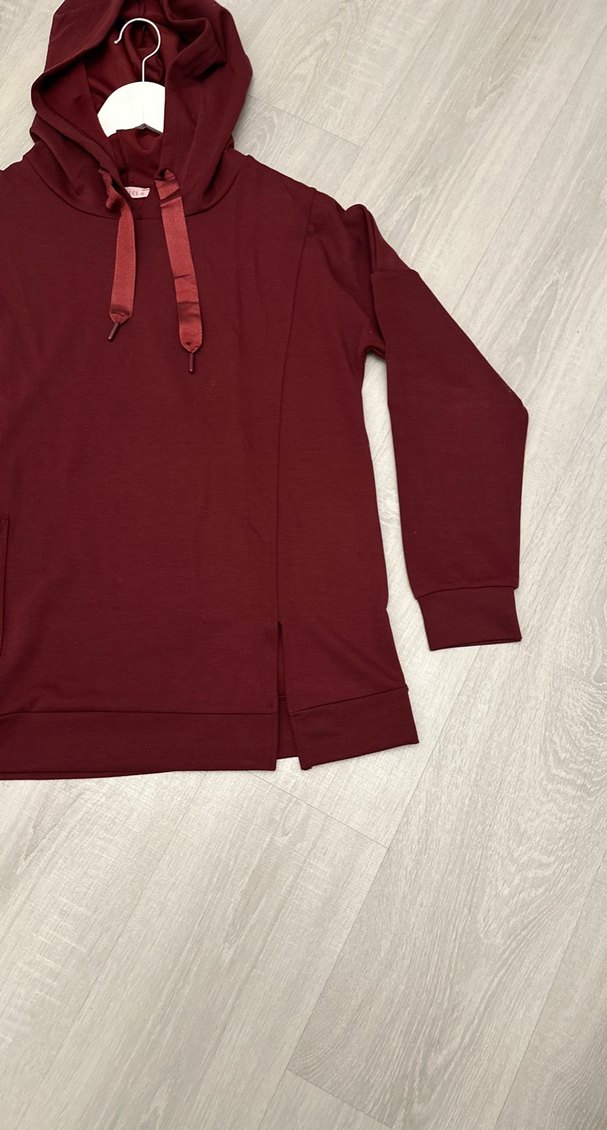 Bordo Kapüşonlu Kadın Sweatshirt - Görsel 3