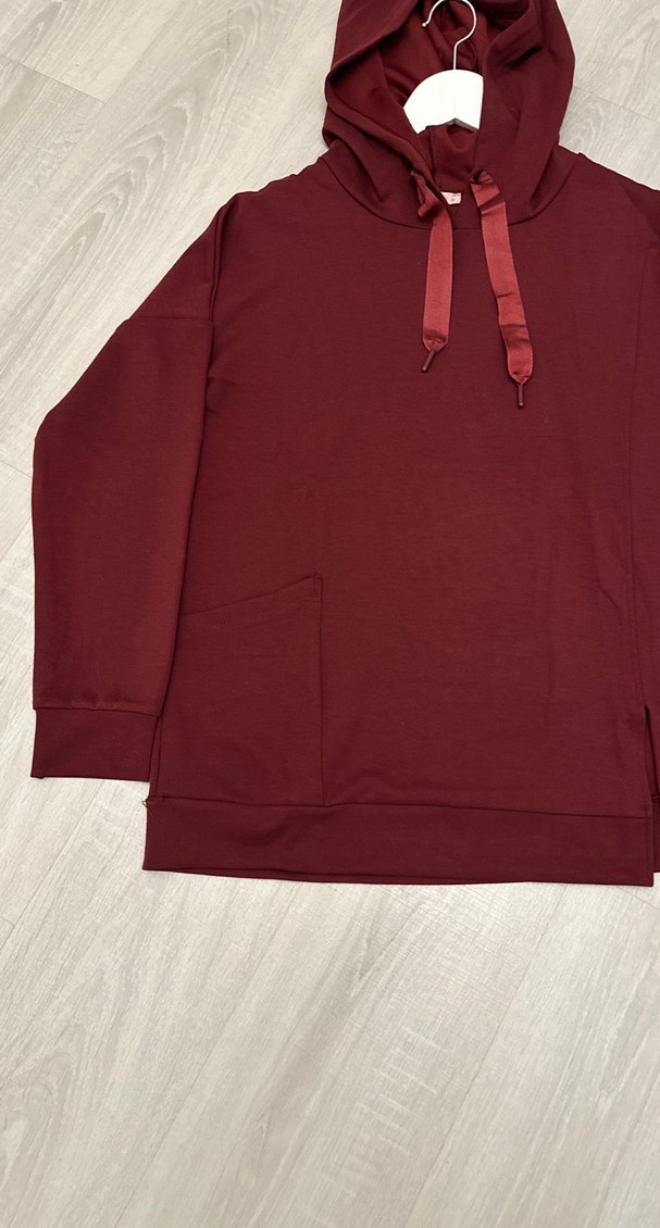Bordo Kapüşonlu Kadın Sweatshirt - Görsel 2