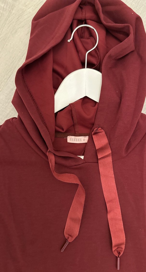 Bordo Kapüşonlu Kadın Sweatshirt - Görsel 4