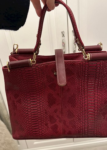 Bordo Yılan Desenli Deri Kadın Çanta - Görsel 3