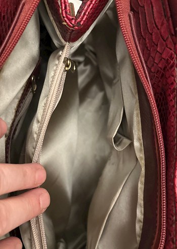 Bordo Yılan Desenli Deri Kadın Çanta - Görsel 7