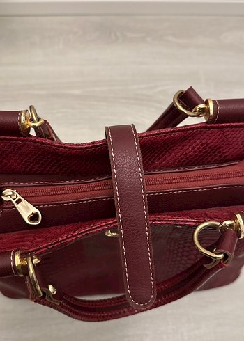 Bordo Yılan Desenli Deri Kadın Çanta - Görsel 8