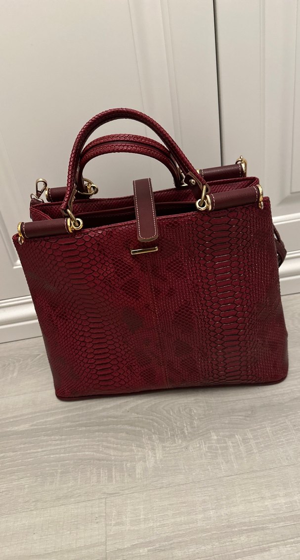Bordo Yılan Desenli Deri Kadın Çanta - Görsel 2
