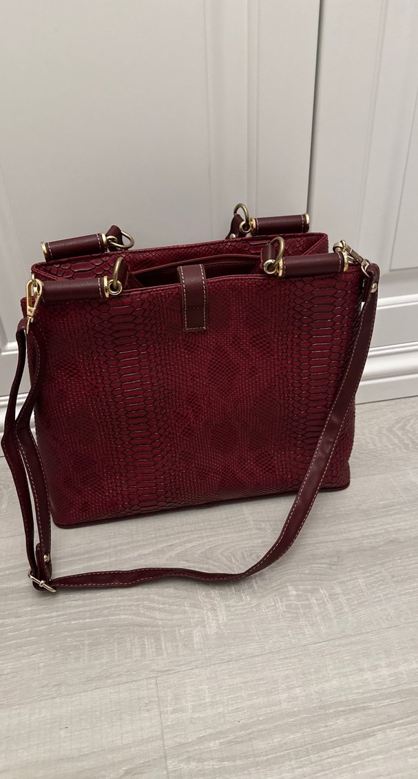 Bordo Yılan Desenli Deri Kadın Çanta - Görsel 4