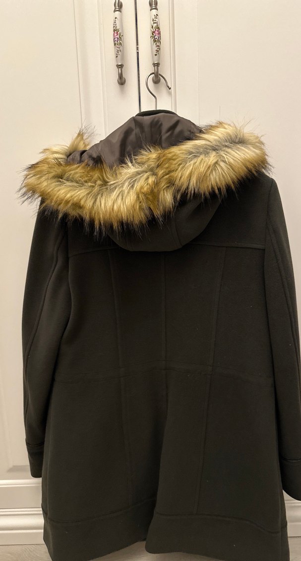 Kürk Detaylı  Haki Yeşil Kadın Kaban - Görsel 3