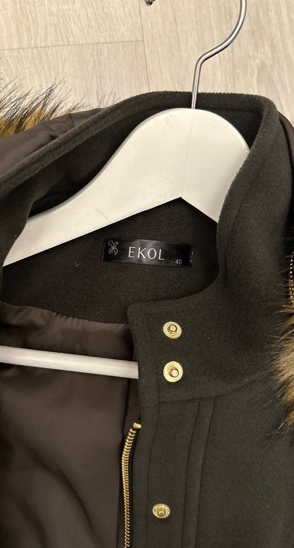 Kürk Detaylı  Haki Yeşil Kadın Kaban - Görsel 5