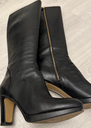 Siyah Deri Dizüstü Stiletto Çizme - Görsel 4