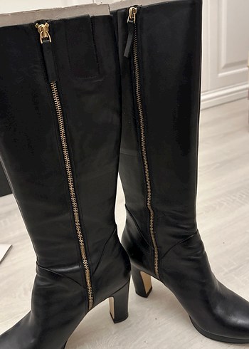 Siyah Deri Dizüstü Stiletto Çizme - Görsel 2