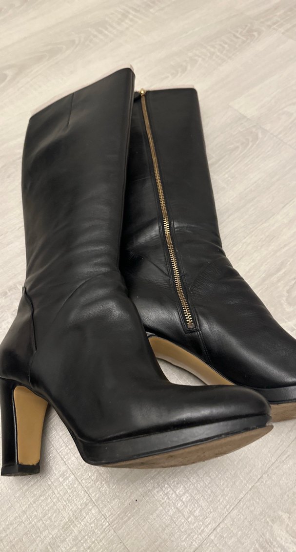 Siyah Deri Dizüstü Stiletto Çizme - Görsel 4