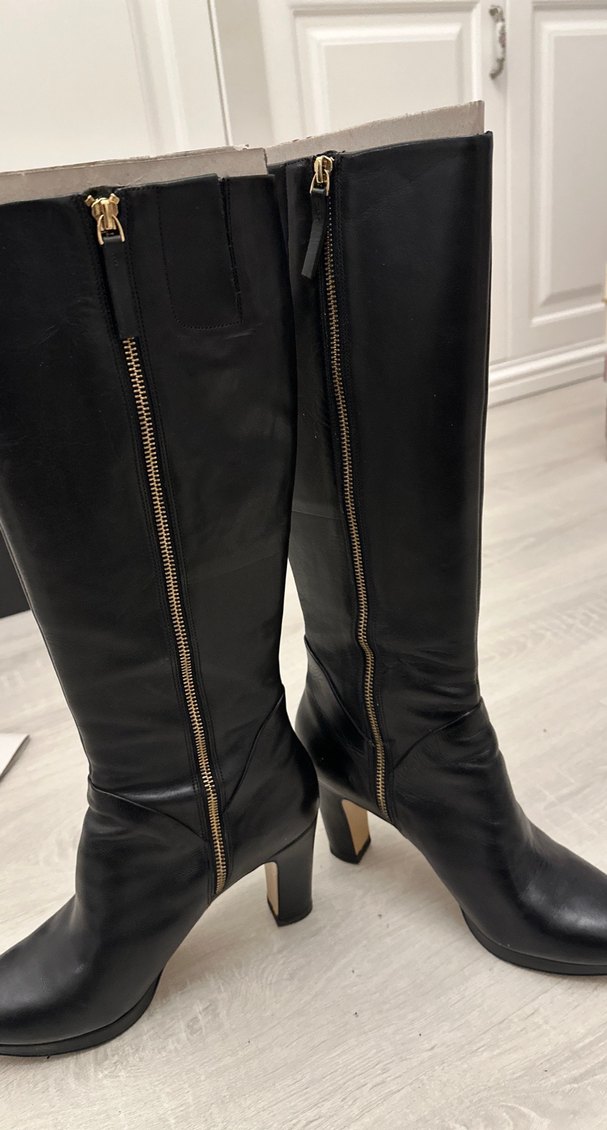 Siyah Deri Dizüstü Stiletto Çizme - Görsel 2