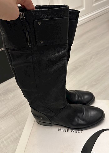 Siyah Deri Tokalı Biker Dizüstü  çizme - Görsel 2