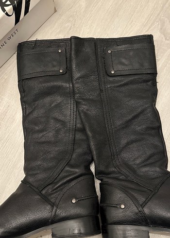 Siyah Deri Tokalı Biker Dizüstü  çizme - Görsel 4