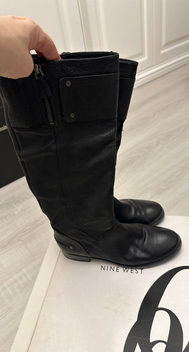 Siyah Deri Tokalı Biker Dizüstü  çizme - Görsel 2