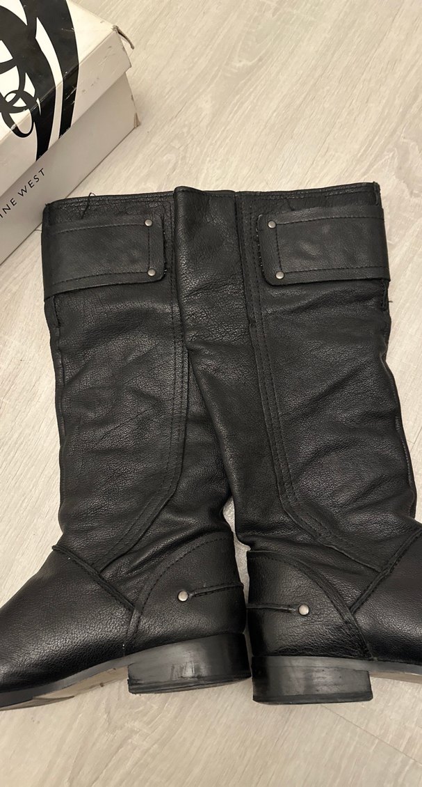 Siyah Deri Tokalı Biker Dizüstü  çizme - Görsel 4