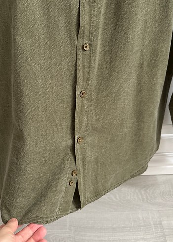 l/xl Beden haki Renk Uzun Kollu Keten Haki Erkek Gömlek