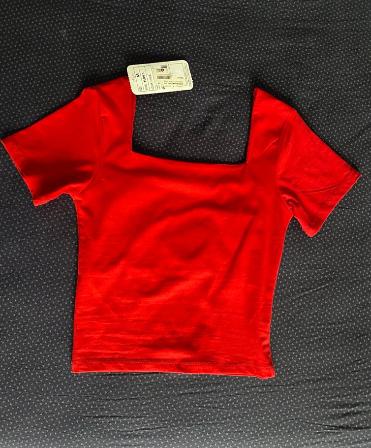 Kırmızı Dar Crop Bluz - Görsel 2