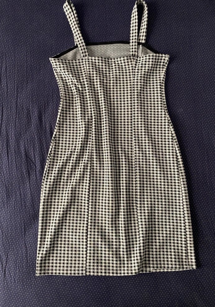 Kareli Midi Kolsuz Elbise - Görsel 4