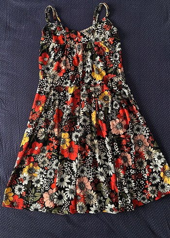 Çiçek Desenli, Askılı, Midi Elbise - Görsel 4