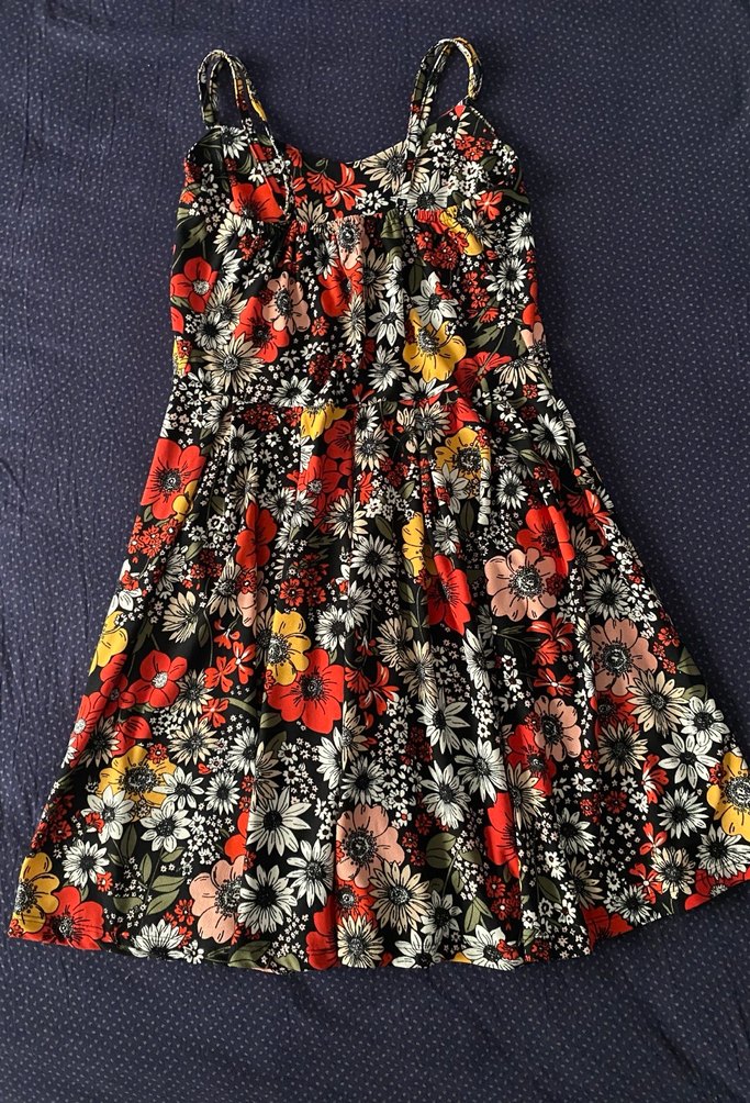 Çiçek Desenli, Askılı, Midi Elbise - Görsel 4