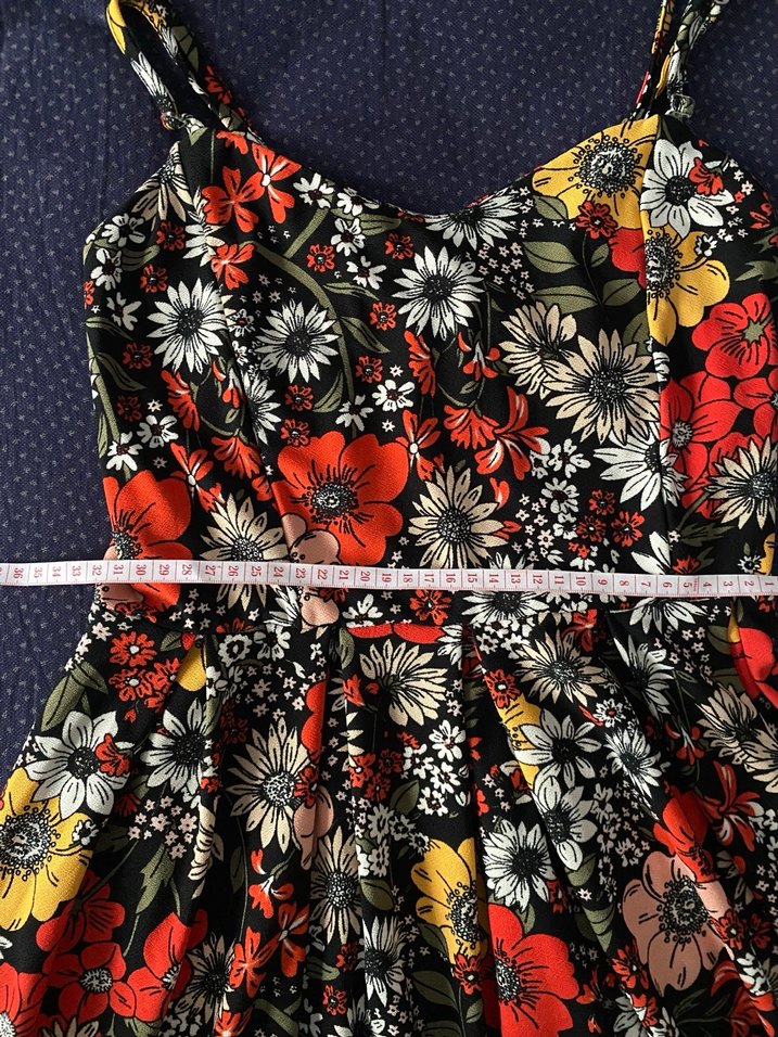 Çiçek Desenli, Askılı, Midi Elbise - Görsel 2