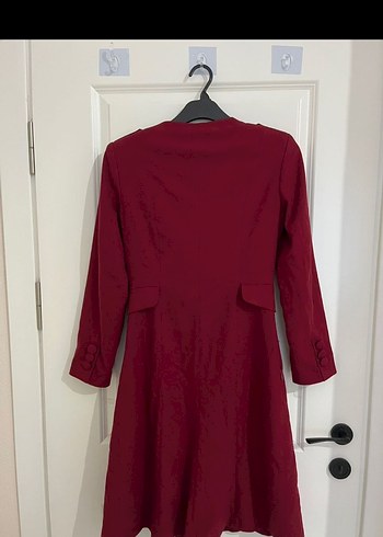 Bordo Kadın Uzun Düğmeli Klasik Kaban - Görsel 2