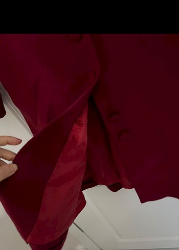 Bordo Kadın Uzun Düğmeli Klasik Kaban - Görsel 3