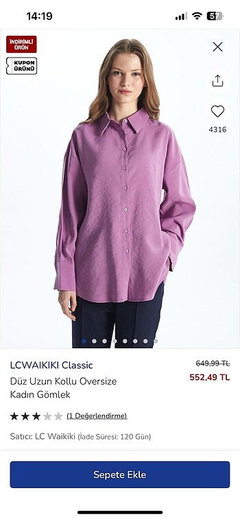LC Waikiki Kadın Oversize Gömlek