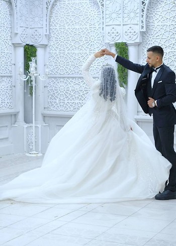 Uzun Kollu Beyaz Prenses Gelinlik - Görsel 5