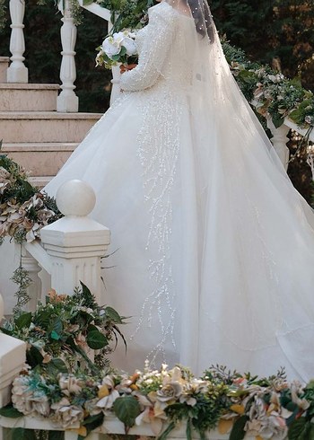 Uzun Kollu Beyaz Prenses Gelinlik - Görsel 3