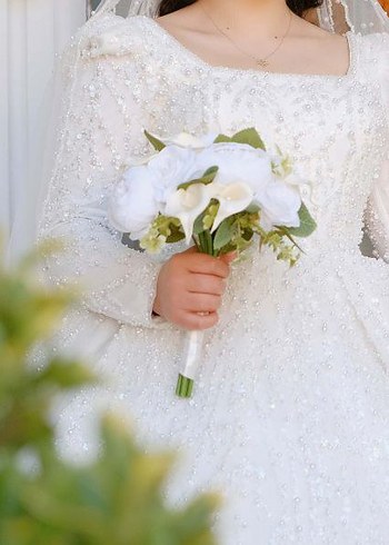 Uzun Kollu Beyaz Prenses Gelinlik - Görsel 4