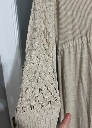 Kadın Bej Uzun Örgü triko Elbise - Görsel 2