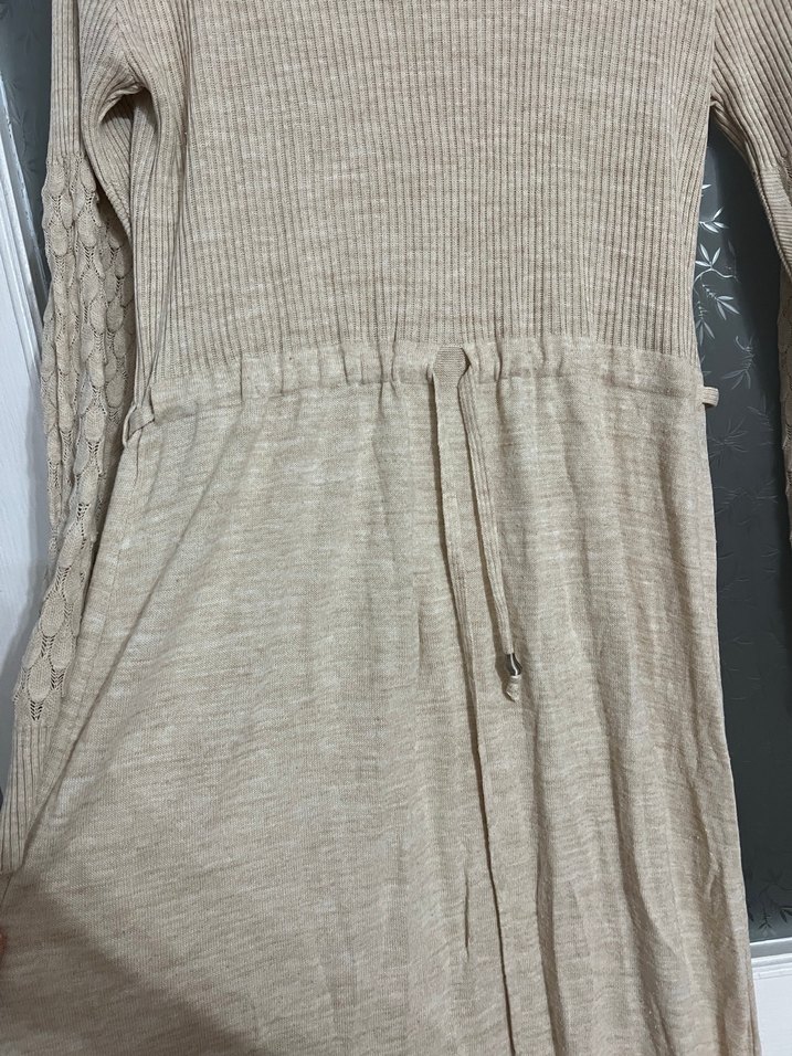 Kadın Bej Uzun Örgü triko Elbise - Görsel 3