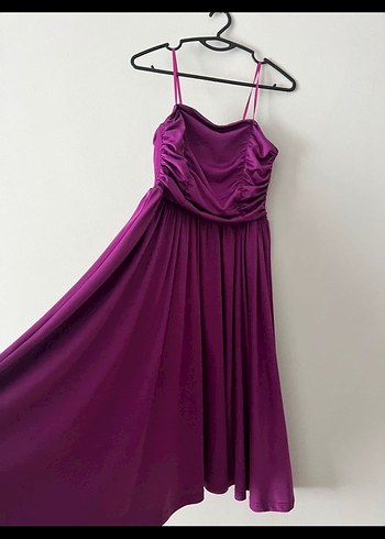 Parlak Mor Drapeli Uzun Abiye Elbise - Görsel 3