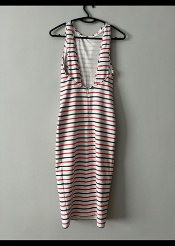 Zara Çizgili Beyaz Uzun Kadın Elbise - Görsel 3