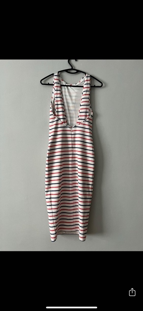 Zara Çizgili Beyaz Uzun Kadın Elbise - Görsel 3